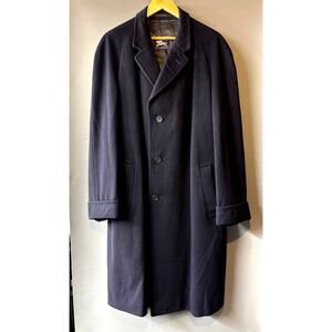 Vintage 1980's Burberrys' Winter Coat Wool Heavyweight Navy Blue VTG 80's